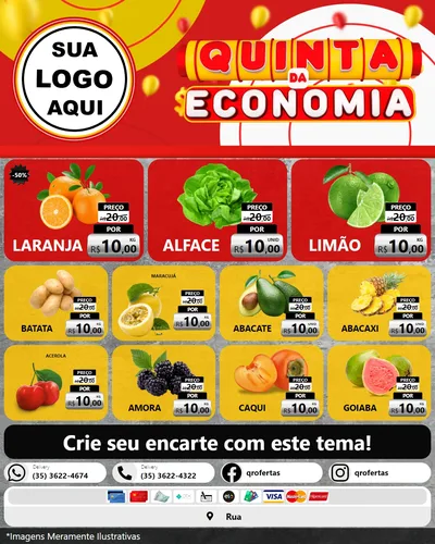 Modelo de Rede Social para Feed Instagram com o tema Quinta da Economia para Hortifrúti