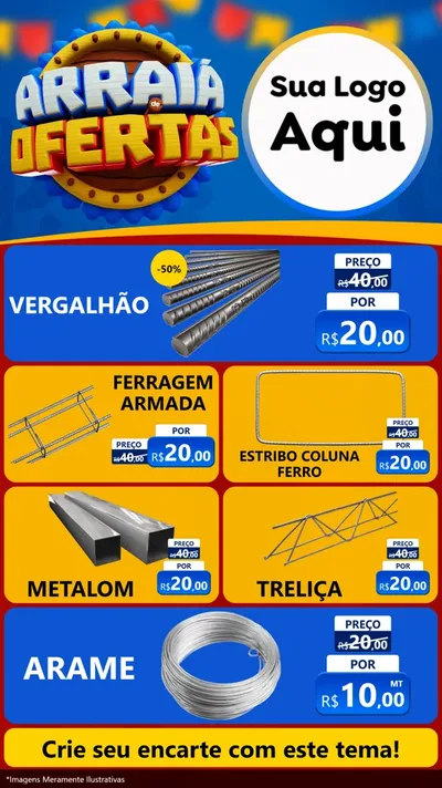 Modelo de TV para TV Vertical com o tema Arraiá de Ofertas - Junina para Ferragens