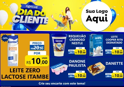 Modelo de Encarte para Encarte A4 Horizontal com o tema Especial Dia do Cliente para Frios e Laticínios