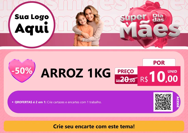Modelo de Cartaz para Cartaz A4 Horizontal com o tema Super Dia Das Mães para Supermercado
