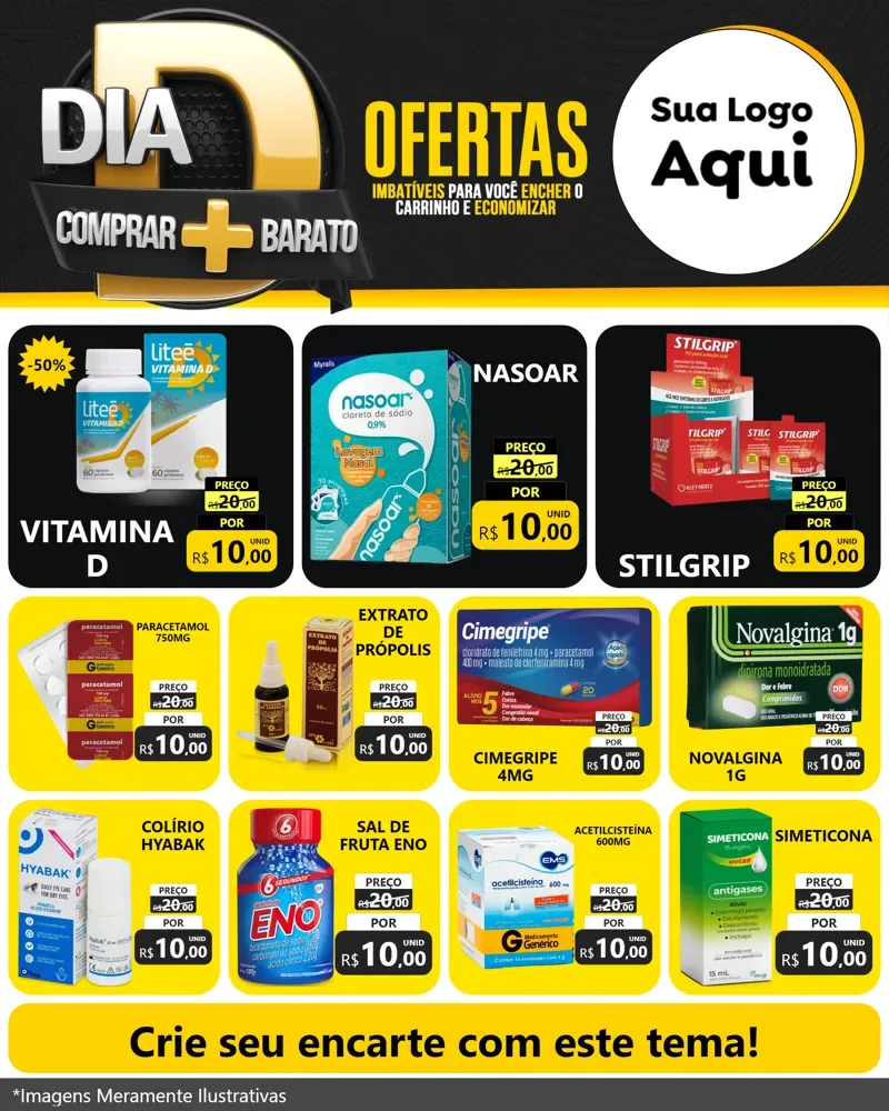 Modelo de Rede Social para Feed Instagram com o tema Dia D Mais Economia para Farmácia