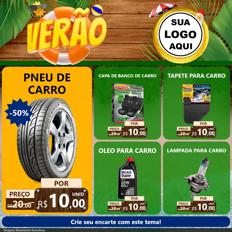 Modelo de Rede Social para Feed Facebook com o tema Verão para Auto peças
