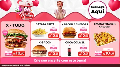 Modelo de TV para TV Horizontal com o tema Mês da Mulher para Hamburgueria