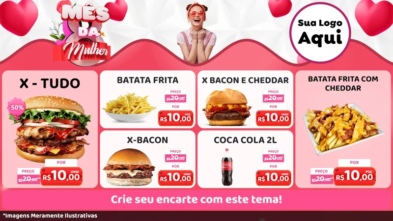 Modelo de TV para TV Horizontal com o tema Mês da Mulher para Hamburgueria