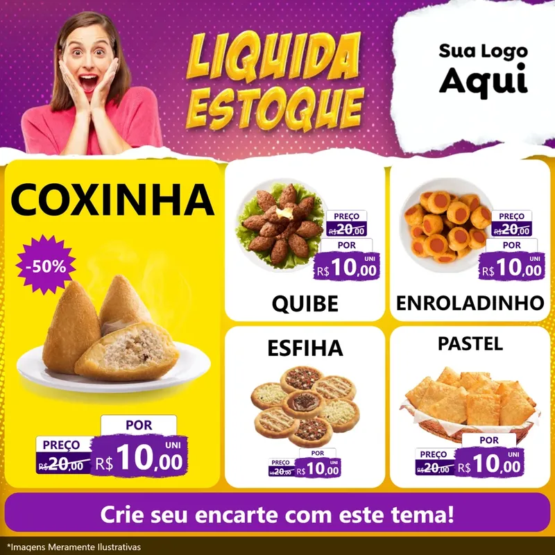 Modelo de Rede Social para Feed Facebook com o tema Liquida estoque para Salgadaria