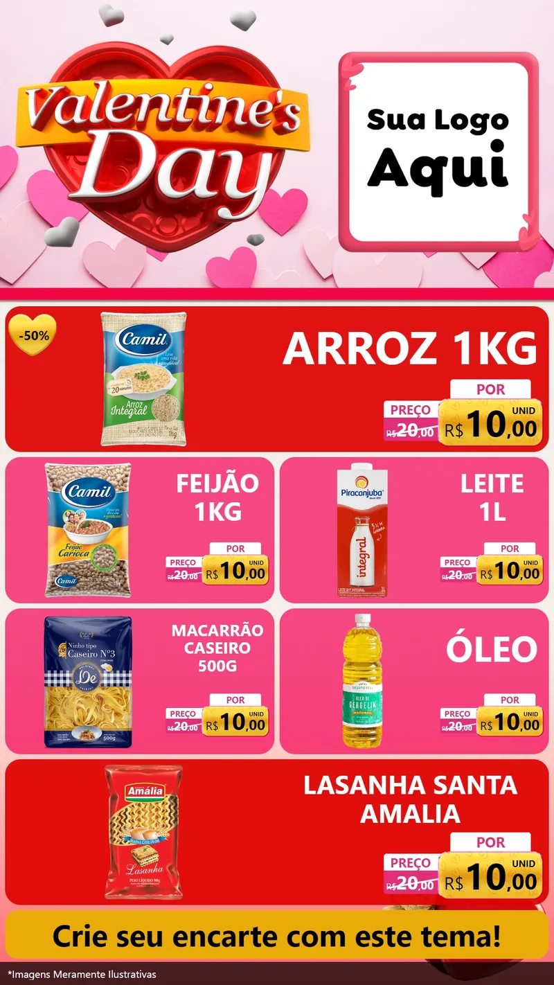 Modelo de TV para TV Vertical com o tema Valentine's Day para Supermercado