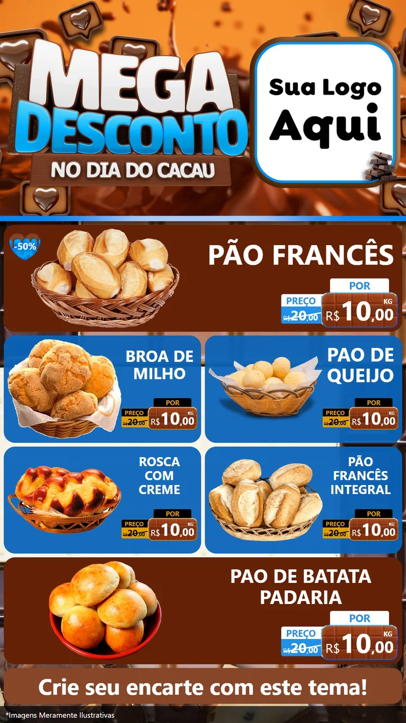 Modelo de TV para TV Vertical com o tema Mega Desconto no Dia do Cacau para Padaria