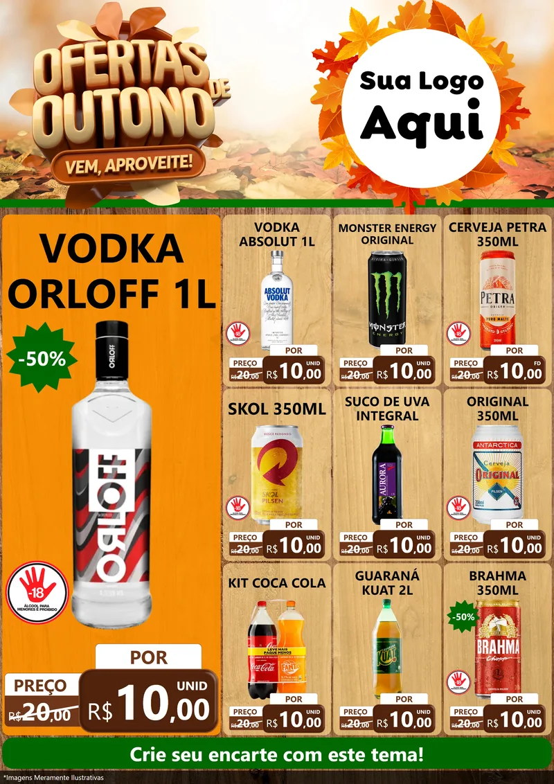 Modelo de Encarte para Encarte A4 Vertical com o tema Ofertas de Outono - Vem, Aproveite! para Distribuidora de bebidas