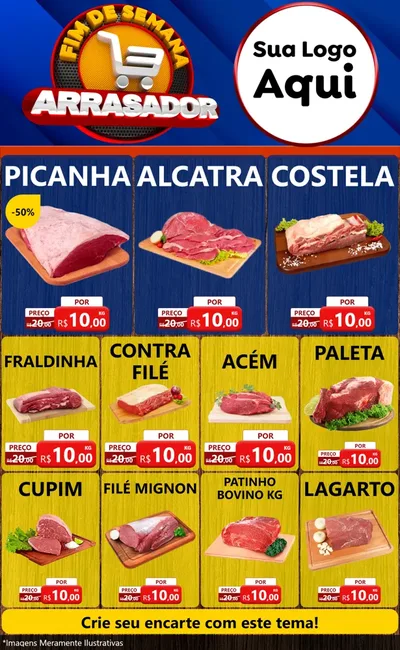 Modelo de Encarte para Encarte Grande com o tema Fim De Semana Arrasador para Açougue