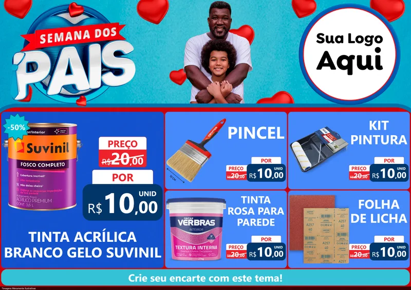 Modelo de Encarte para Encarte A4 Horizontal com o tema Semana Dos Pais para Tintas e Ferramentas