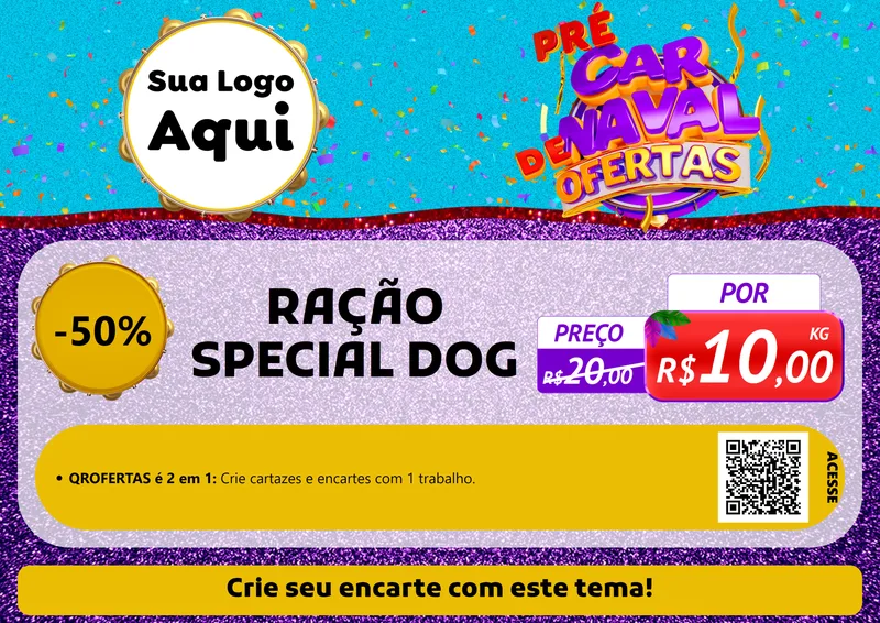 Modelo de Cartaz para Cartaz A4 Horizontal com o tema Pré Carnaval de Ofertas para Pet Shop