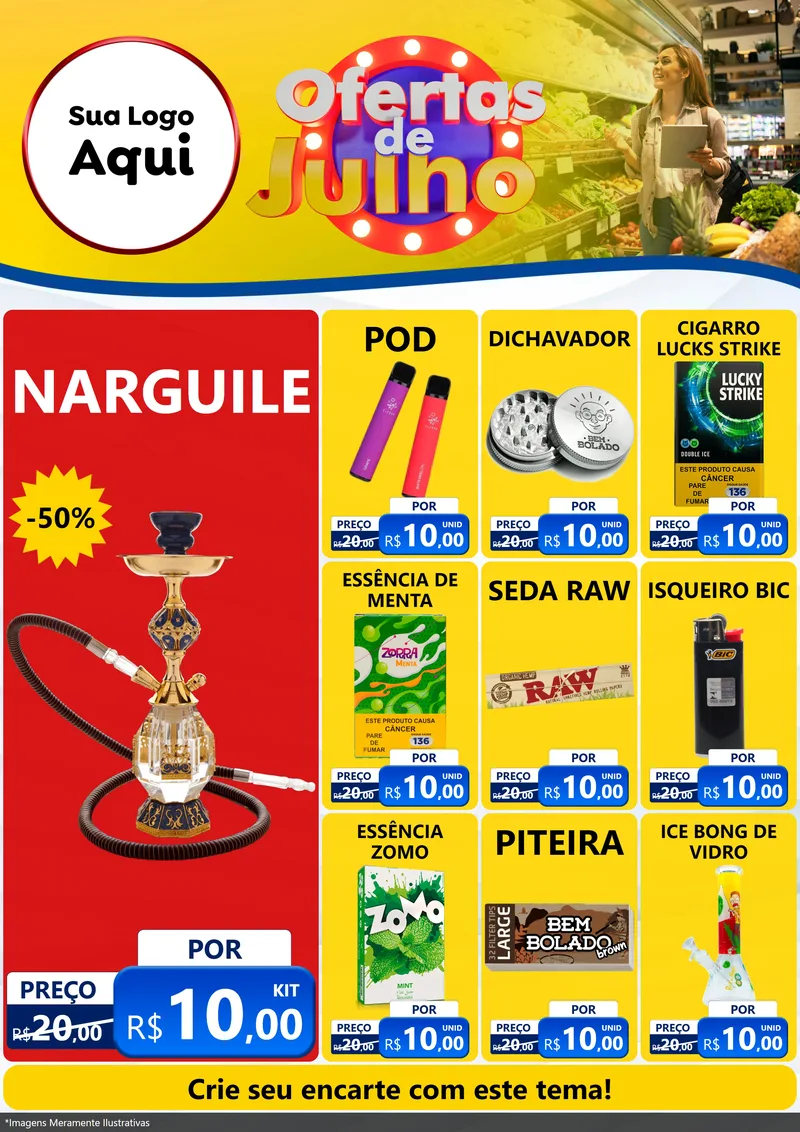 Modelo de Encarte para Encarte A4 Vertical com o tema Ofertas de Julho para Tabacaria