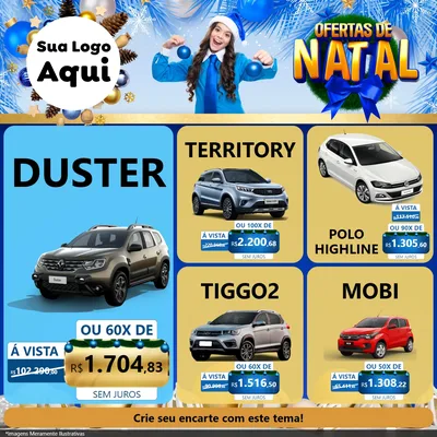 Modelo de Rede Social para Feed Facebook com o tema Ofertas de Natal para Concessionaria de Carros