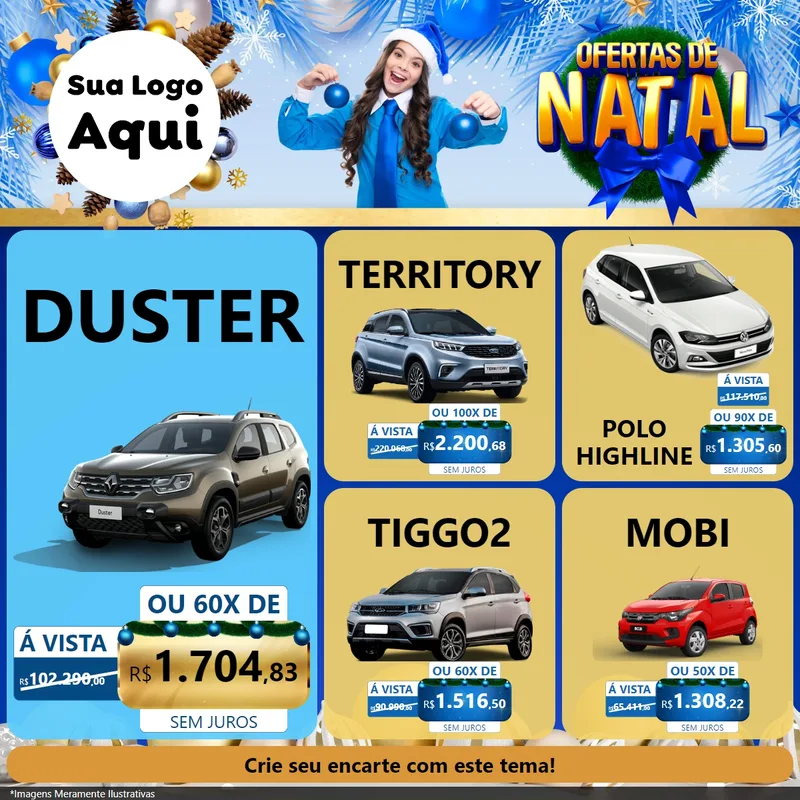 Modelo de Rede Social para Feed Facebook com o tema Ofertas de Natal para Concessionaria de Carros