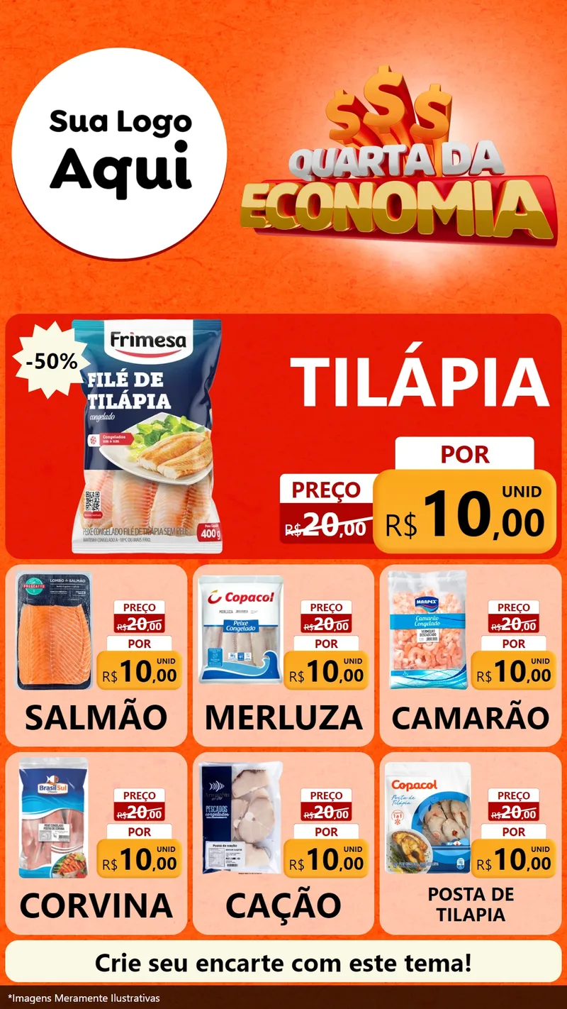 Modelo de Rede Social para Stories com o tema Quarta da Economia para Peixaria