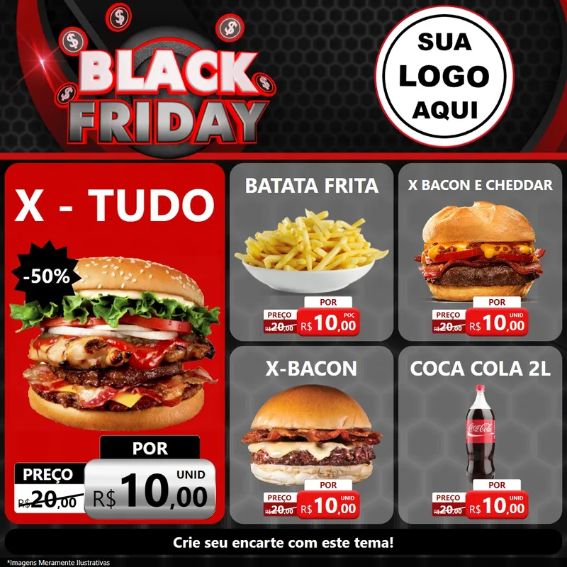 Modelo de Rede Social para Feed Facebook com o tema Black Friday para Hamburgueria