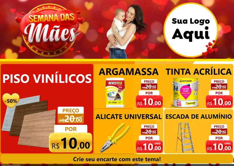 Modelo de Encarte para Encarte A4 Horizontal com o tema Semana das Mães para Material para Construção