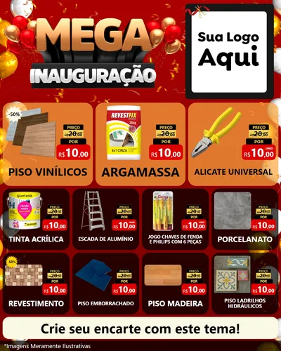 Modelo de Rede Social para Feed Instagram com o tema Mega Inauguração para Material para Construção
