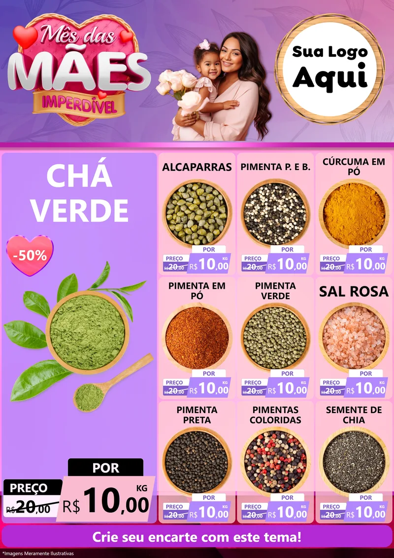 Modelo de Encarte para Encarte A4 Vertical com o tema Mês das Mães Imperdível para Produtos Naturais