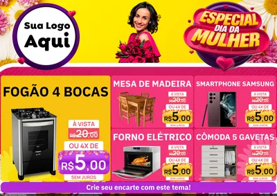 Modelo de Encarte para Encarte A4 Horizontal com o tema Especial Dia da Mulher para Móveis e Eletro