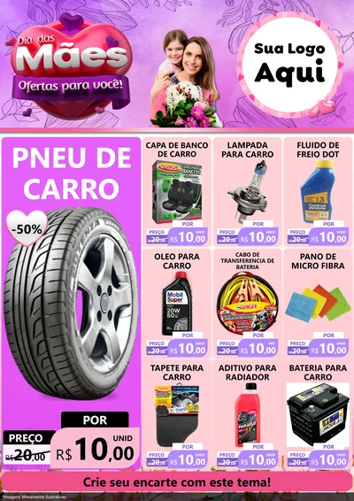 Modelo de Encarte para Encarte A4 Vertical com o tema Dia das Mães Ofertas para Você! para Auto peças