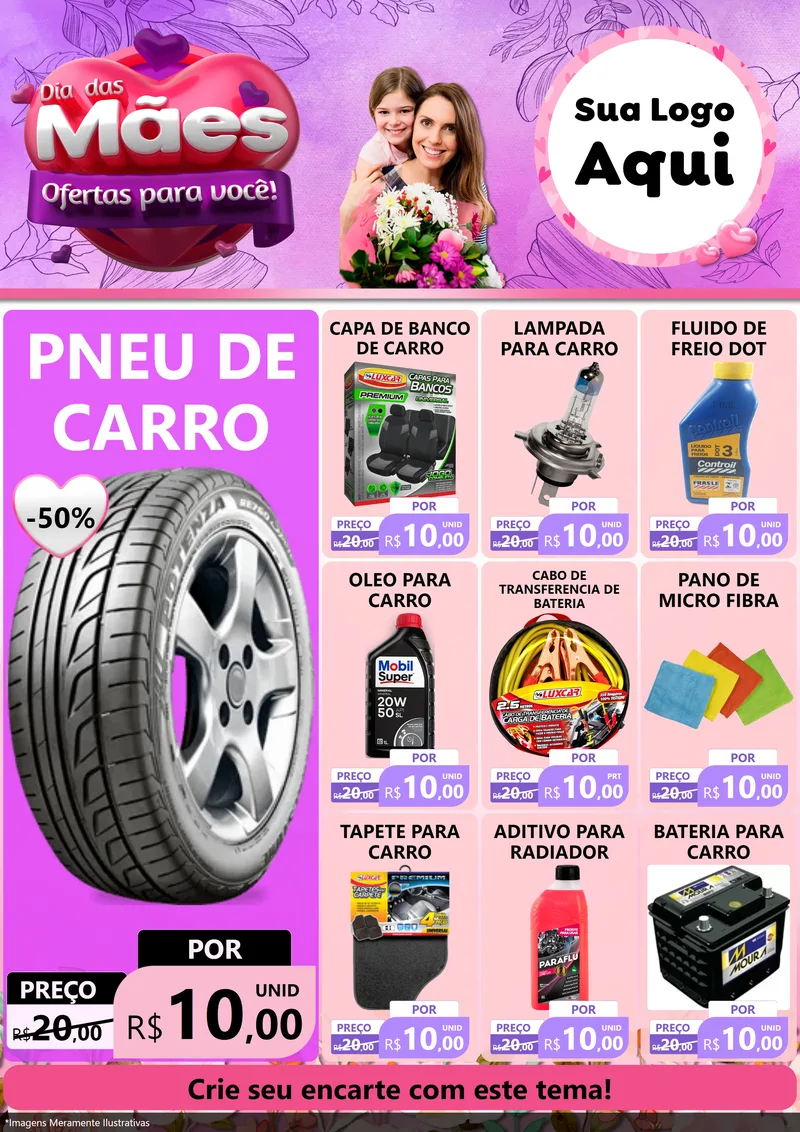 Modelo de Encarte para Encarte A4 Vertical com o tema Dia das Mães Ofertas para Você! para Auto peças