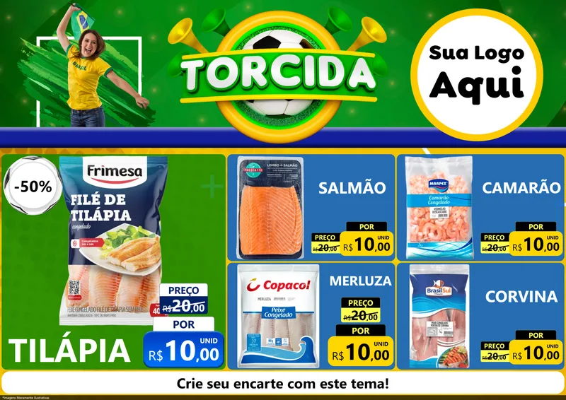 Modelo de Encarte para Encarte A4 Horizontal com o tema Torcida para Peixaria