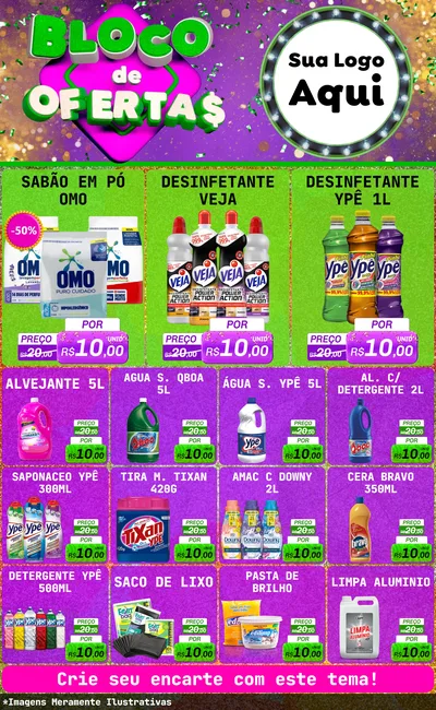 Modelo de Encarte para Encarte Grande com o tema Bloco de Ofertas para Produtos de Limpeza