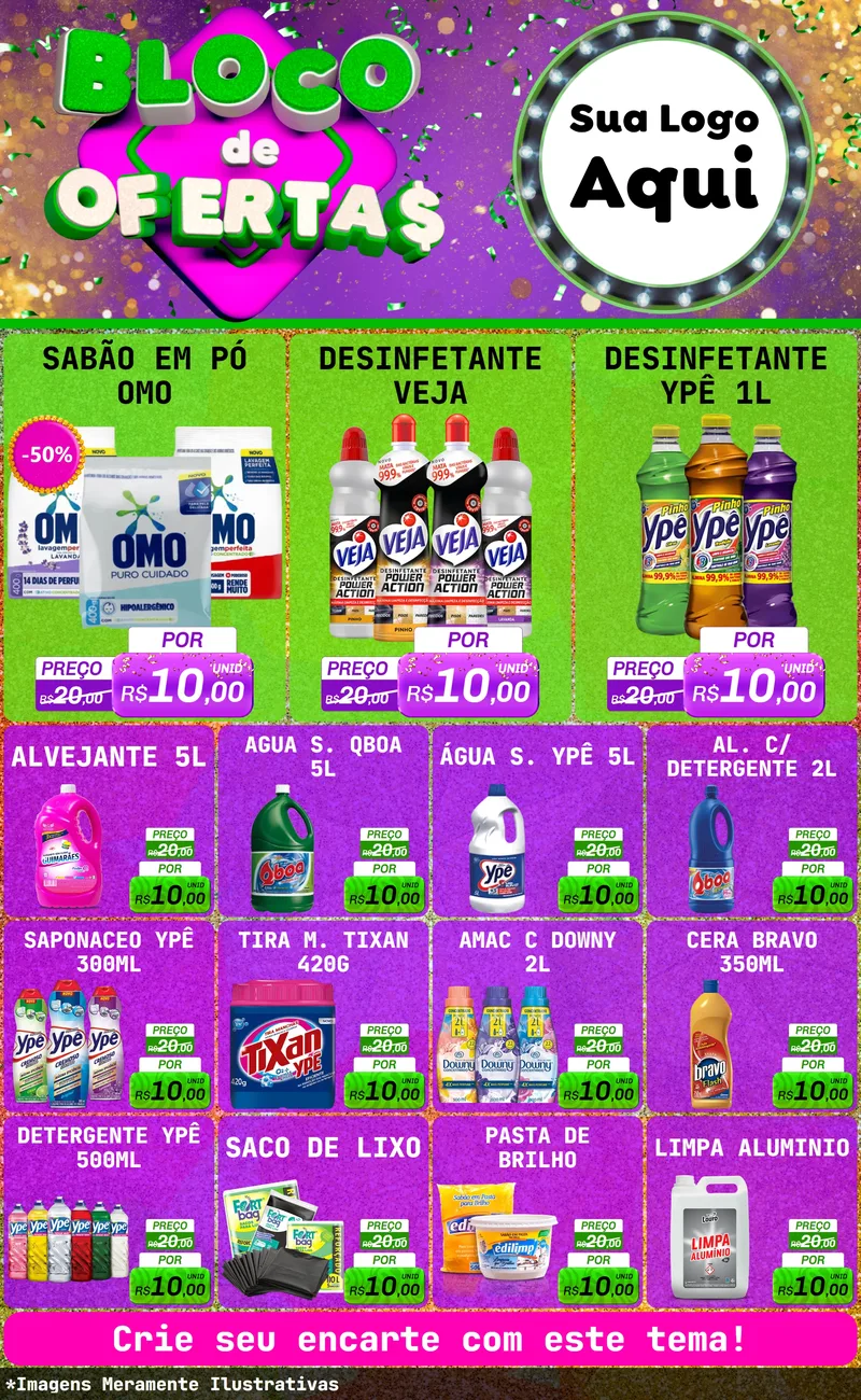 Modelo de Encarte para Encarte Grande com o tema Bloco de Ofertas para Produtos de Limpeza