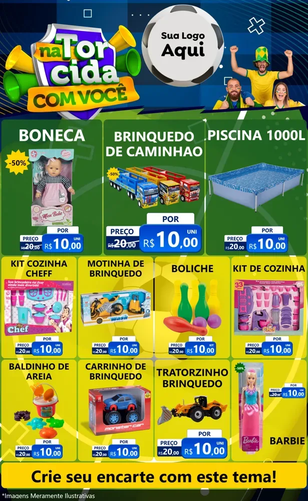 Modelo de Encarte para Encarte Grande com o tema Na Torcida Com Você - Copa para Brinquedos