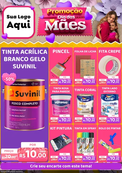 Modelo de Encarte para Encarte A4 Vertical com o tema Promoção Dia das Mães para Tintas e Ferramentas