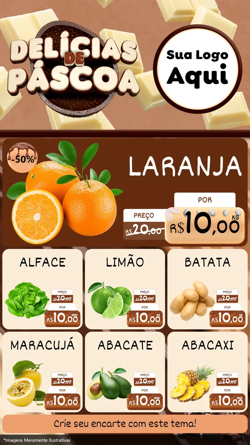 Modelo de Rede Social para Stories com o tema Delícias de Páscoa para Hortifrúti