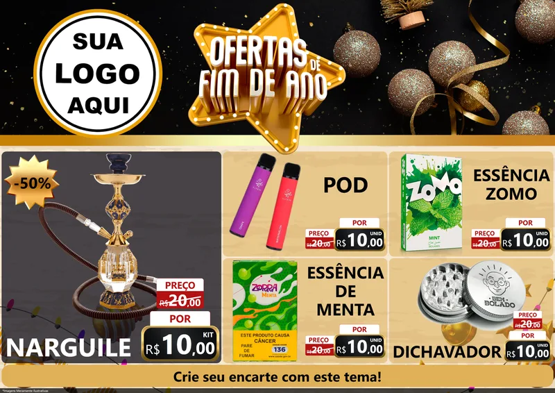 Modelo de Encarte para Encarte A4 Horizontal com o tema Ofertas de Fim de Ano para Tabacaria