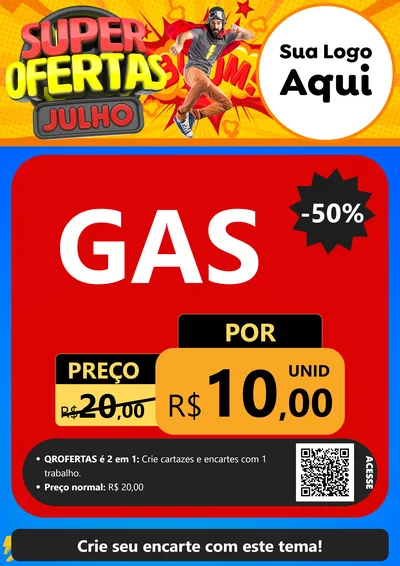 Modelo de Cartaz para Cartaz A4 Vertical com o tema Super Ofertas Julho para Água e gás
