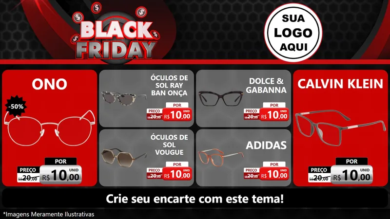 Modelo de TV para TV Horizontal com o tema Black Friday para Óticas