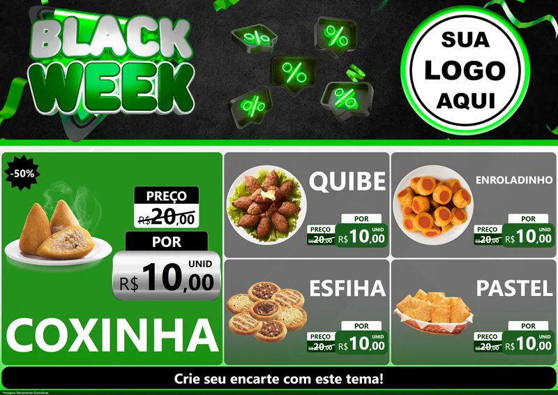 Modelo de Encarte para Encarte A4 Horizontal com o tema Black Week para Salgadaria