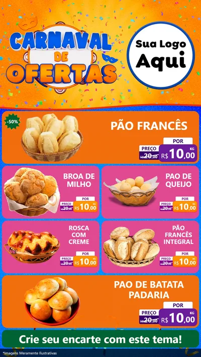 Modelo de TV para TV Vertical com o tema Carnaval de Ofertas para Padaria