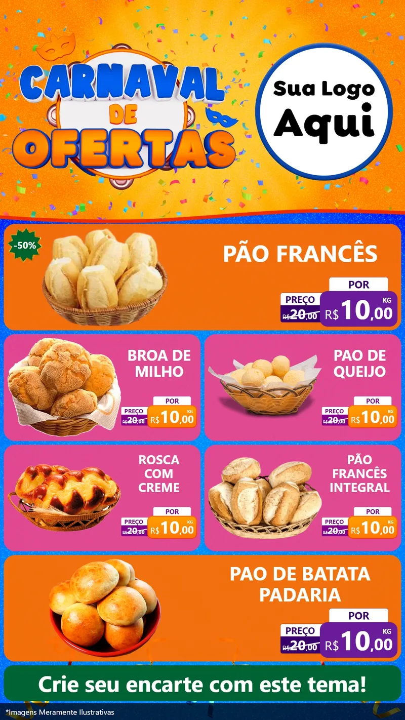Modelo de TV para TV Vertical com o tema Carnaval de Ofertas para Padaria