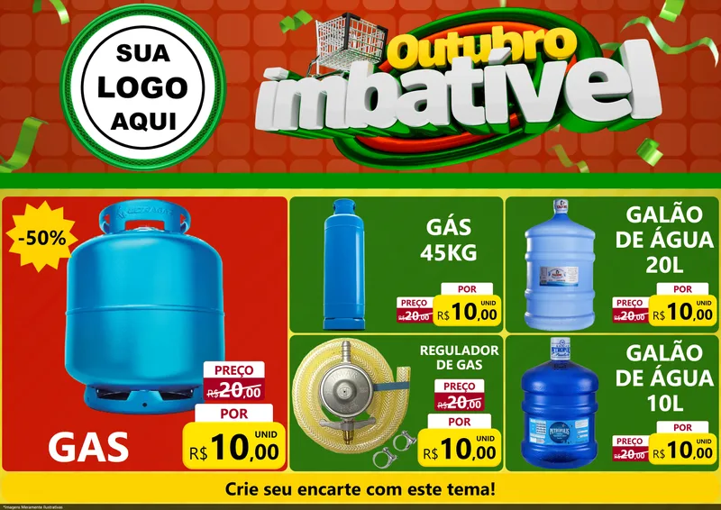 Modelo de Encarte para Encarte A4 Horizontal com o tema Outubro Imbatível para Água e gás