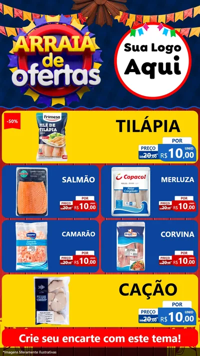 Modelo de TV para TV Vertical com o tema Arraiá de Ofertas para Peixaria