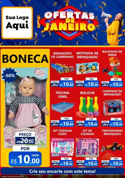 Modelo de Encarte para Encarte A4 Vertical com o tema Ofertas de Janeiro para Brinquedos