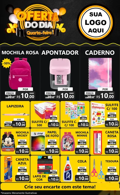 Modelo de Encarte para Encarte Grande com o tema Oferta do Dia - Quarta Feira! para Papelaria