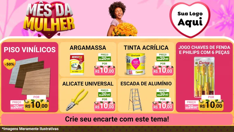 Modelo de TV para TV Horizontal com o tema Mês da Mulher para Material para Construção
