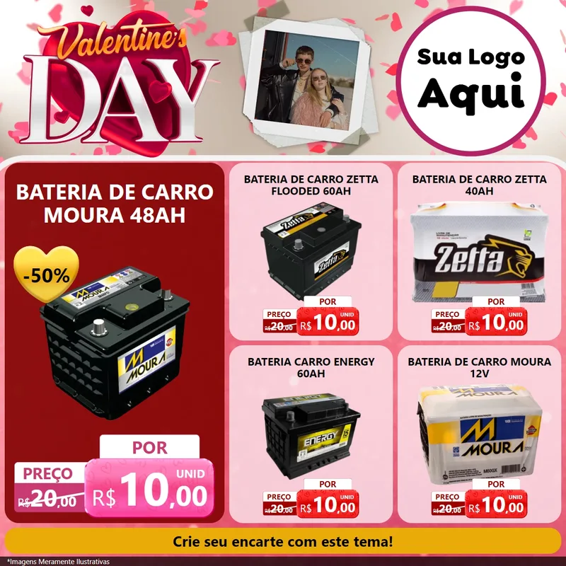 Modelo de Rede Social para Feed Facebook com o tema Valentine's Day para Baterias Elétricas