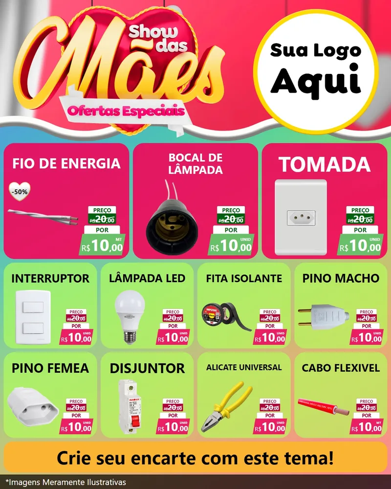 Modelo de Rede Social para Feed Instagram com o tema Show das Mães - Ofertas Especiais para Materiais Elétricos