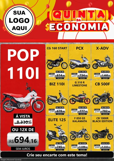 Modelo de Encarte para Encarte A4 Vertical com o tema Quinta da Economia para Concessionaria de Motos