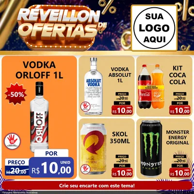 Modelo de Rede Social para Feed Facebook com o tema Réveillon de Ofertas para Distribuidora de bebidas