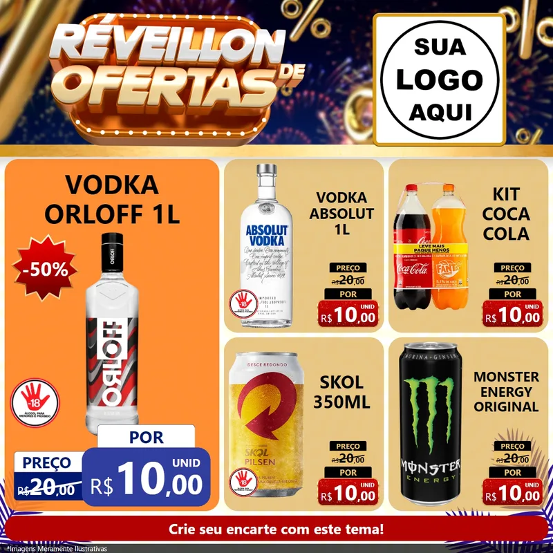 Modelo de Rede Social para Feed Facebook com o tema Réveillon de Ofertas para Distribuidora de bebidas