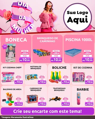 Modelo de Rede Social para Feed Instagram com o tema Dia da Mulher para Brinquedos