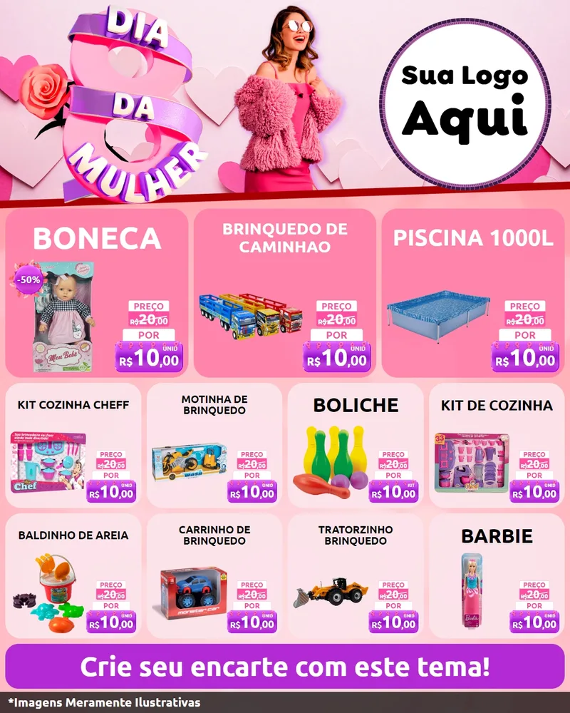 Modelo de Rede Social para Feed Instagram com o tema Dia da Mulher para Brinquedos